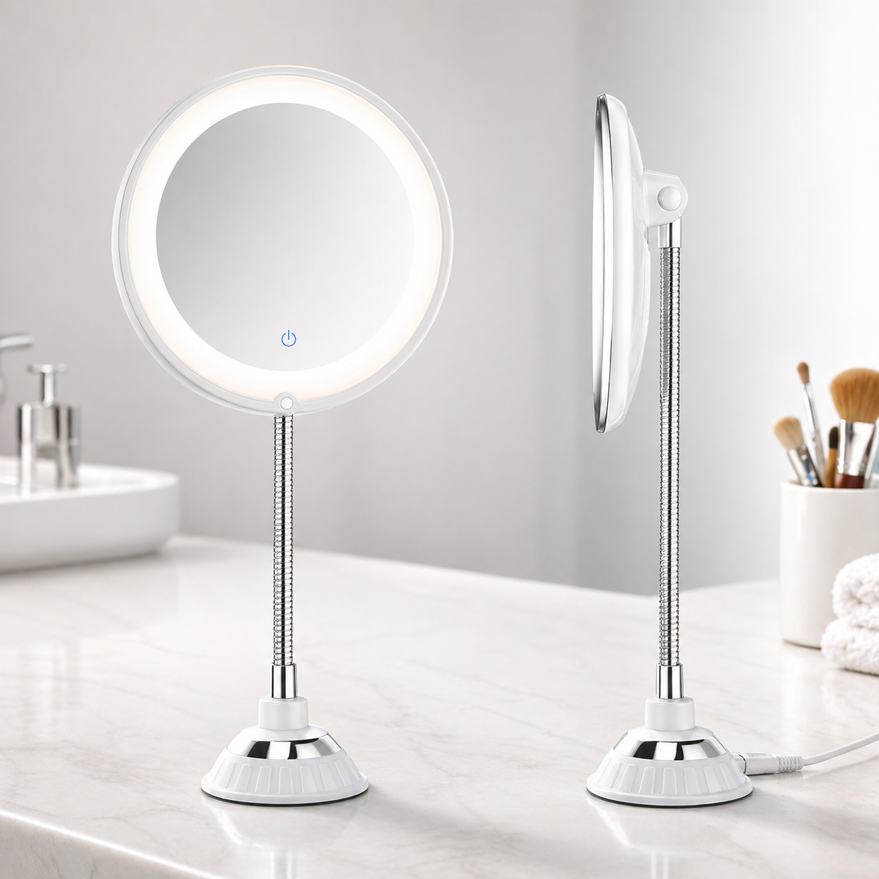 LED Magnifying Bathroom Mirror with Flexible Arm