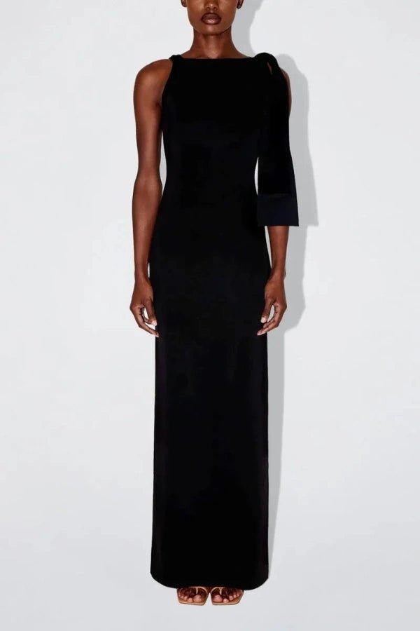 Women’s Beatrish Suede Stretch Maxi Dress – Bodycon Sleeveless Boat Neck Dress with Shoulder Tie Detail for Evening, Party & Elegant Everyday Wear