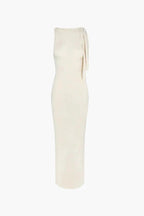 Women’s Beatrish Suede Stretch Maxi Dress – Bodycon Sleeveless Boat Neck Dress with Shoulder Tie Detail for Evening, Party & Elegant Everyday Wear