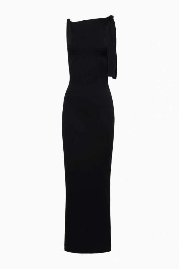 Women’s Beatrish Suede Stretch Maxi Dress – Bodycon Sleeveless Boat Neck Dress with Shoulder Tie Detail for Evening, Party & Elegant Everyday Wear