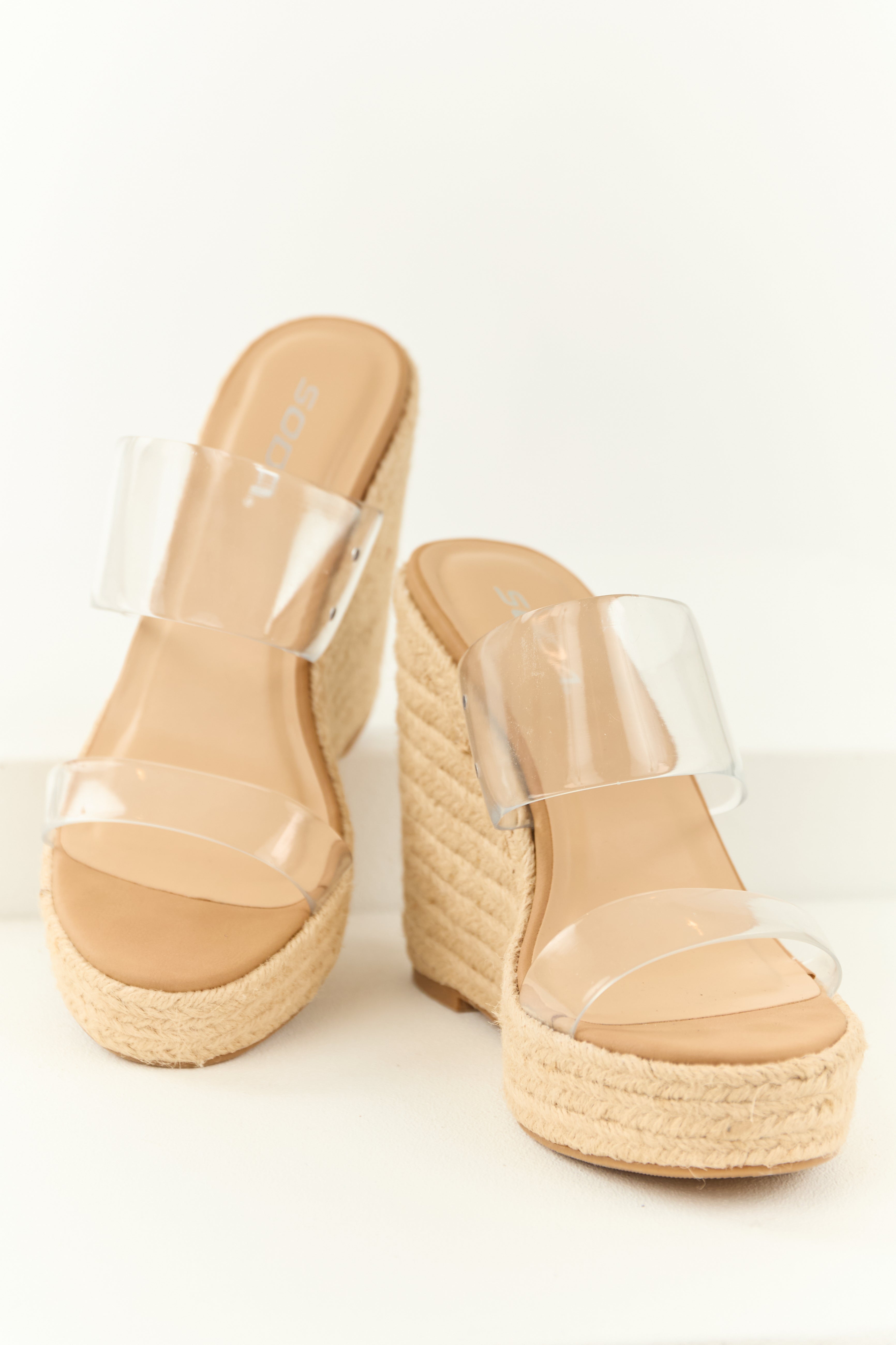 Women’s Platform Heeled Sandals — Lucite Strap Open Toe Chunky High Heel Party Platform Shoes