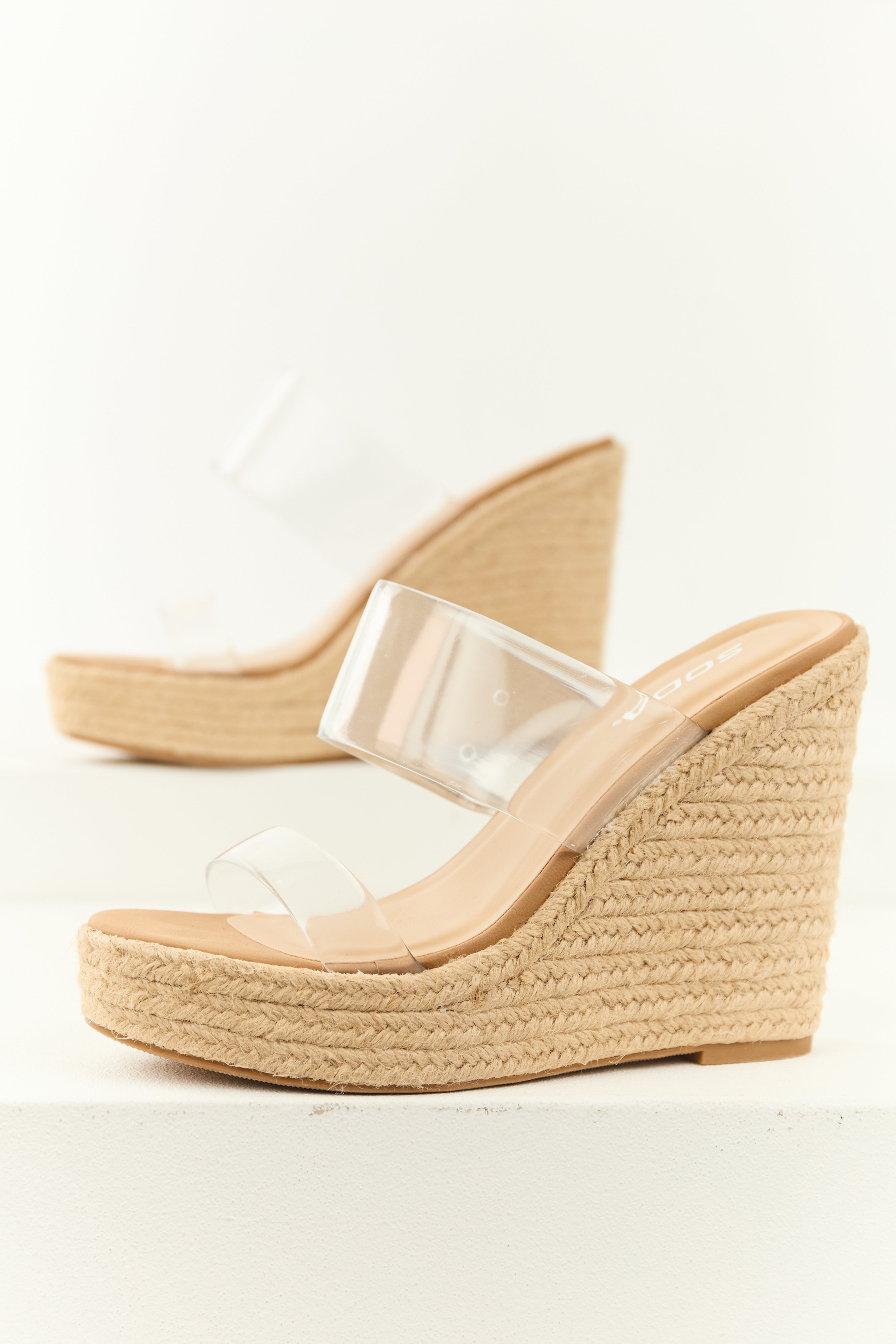Women’s Platform Heeled Sandals — Lucite Strap Open Toe Chunky High Heel Party Platform Shoes