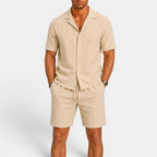 Men's Matching Shirt and Shorts Set with Breathable Linen | Comfortable Two-Piece Summer Outfit for Effortless Style
