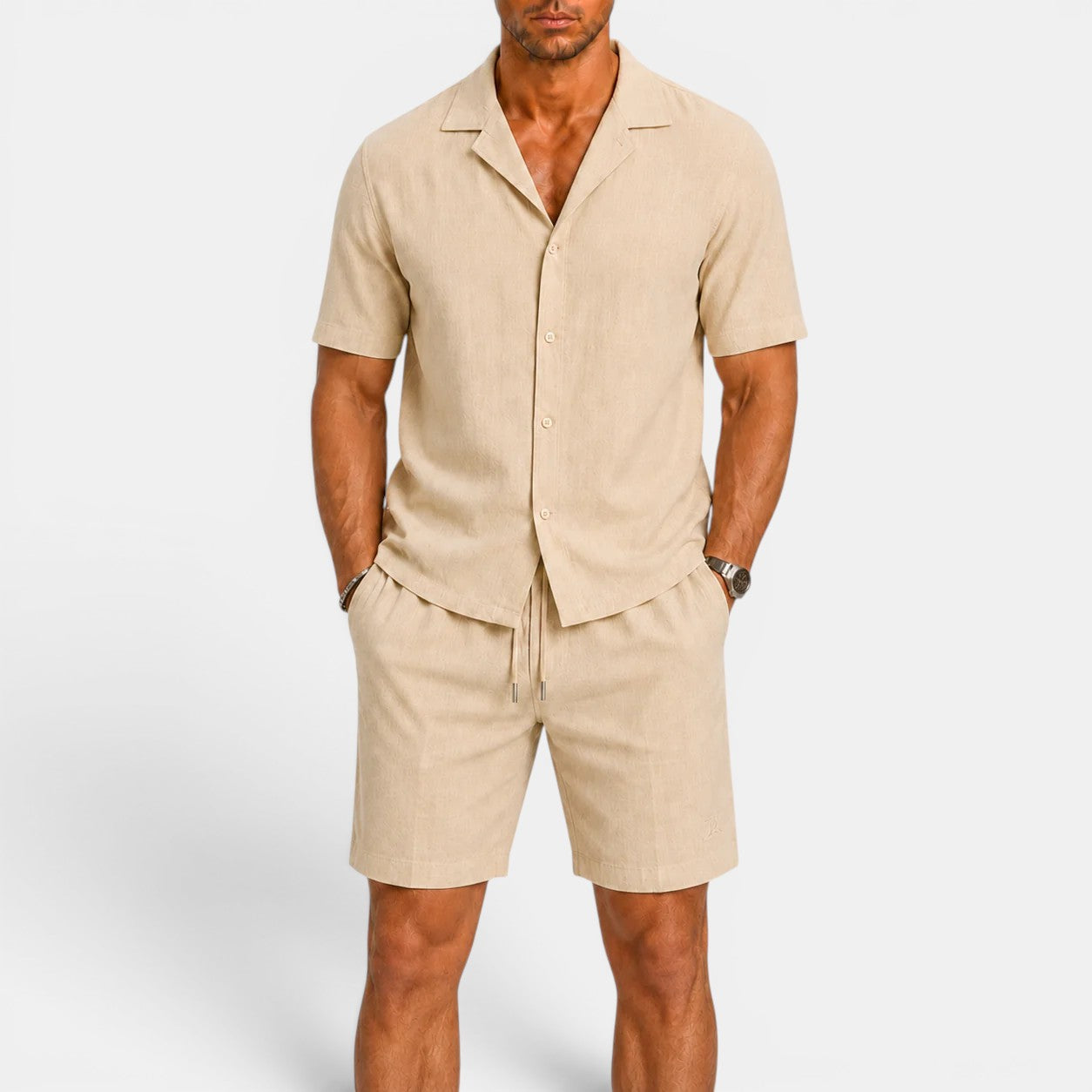 Men's Matching Shirt and Shorts Set with Breathable Linen | Comfortable Two-Piece Summer Outfit for Effortless Style