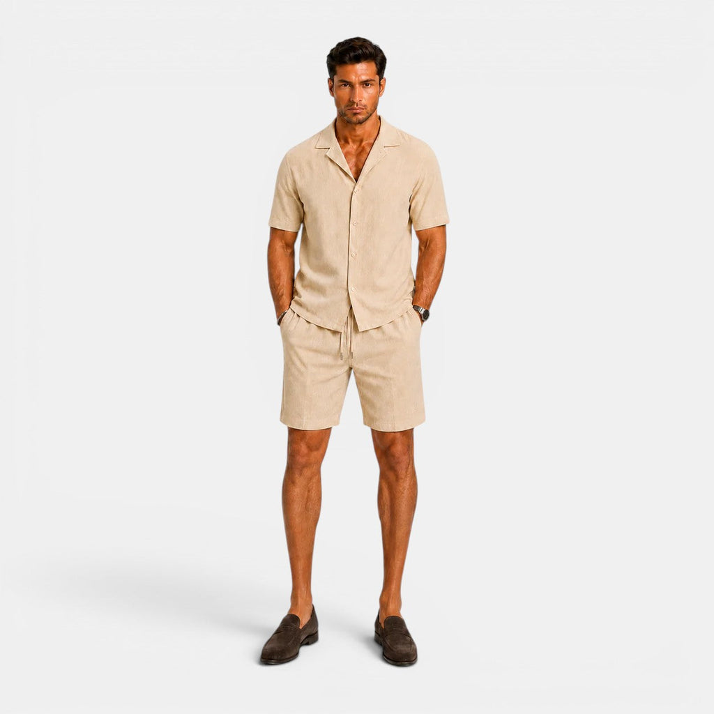 Men's Matching Shirt and Shorts Set with Breathable Linen | Comfortable Two-Piece Summer Outfit for Effortless Style