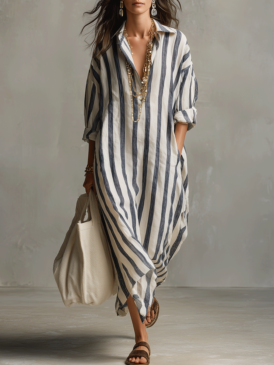 Bohemian Collection | Maxi Dress for Women with Striped Design | Comfortable Long Dress for Effortless Summer Style