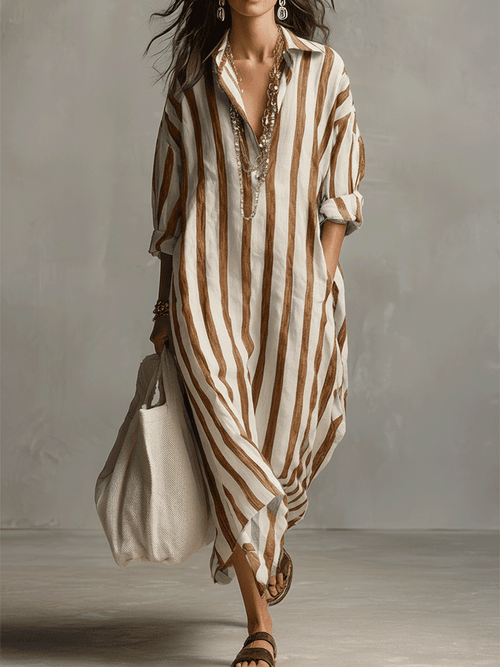 Bohemian Collection | Maxi Dress for Women with Striped Design | Comfortable Long Dress for Effortless Summer Style
