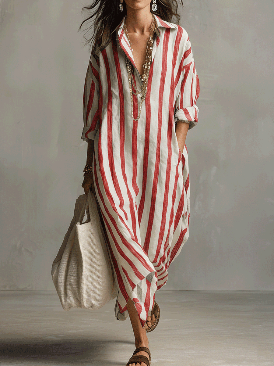 Bohemian Collection | Maxi Dress for Women with Striped Design | Comfortable Long Dress for Effortless Summer Style