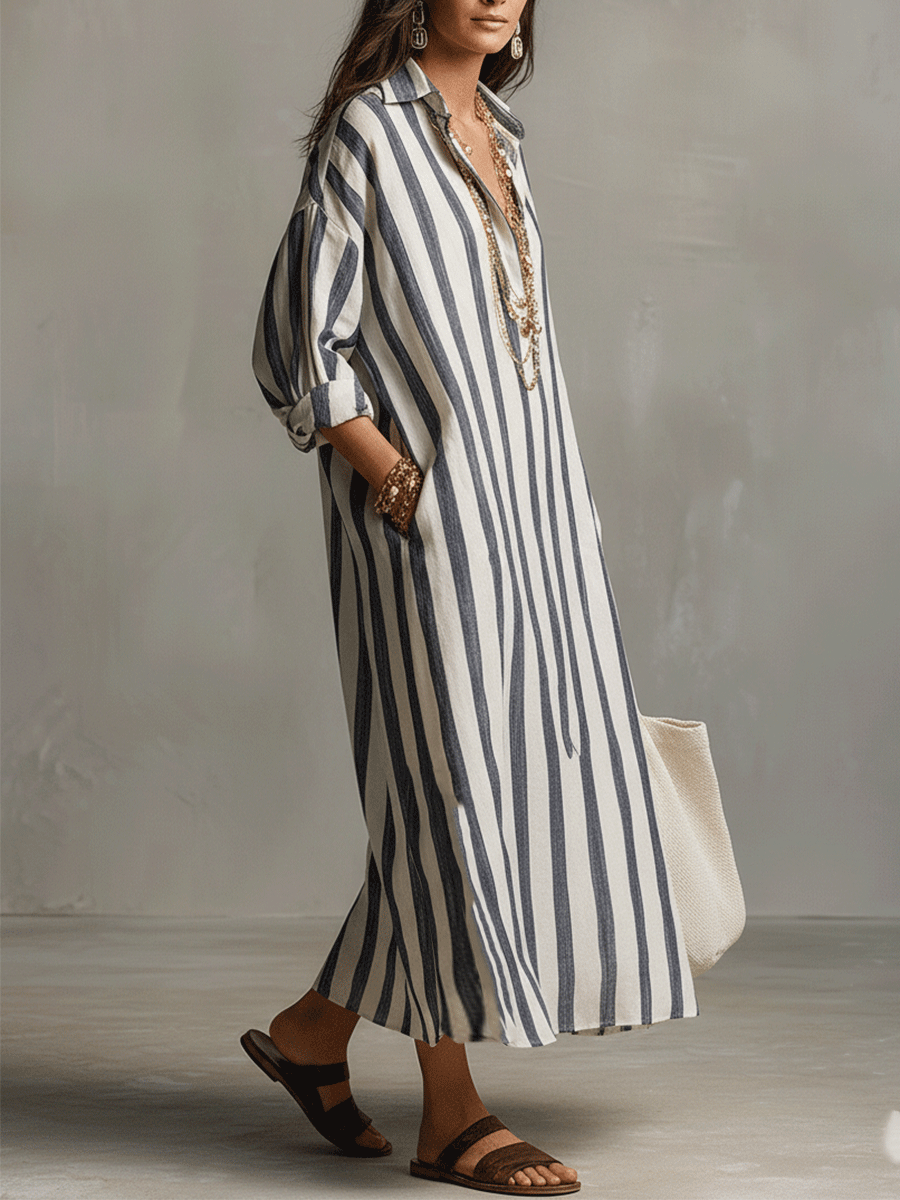 Bohemian Collection | Maxi Dress for Women with Striped Design | Comfortable Long Dress for Effortless Summer Style