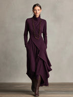 Bohemian Collection | Women's Maxi Dress with Turtleneck & Asymmetrical Draping | Effortless Style for Casual Elegance