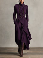Bohemian Collection | Women's Maxi Dress with Turtleneck & Asymmetrical Draping | Effortless Style for Casual Elegance