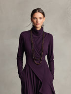 Bohemian Collection | Women's Maxi Dress with Turtleneck & Asymmetrical Draping | Effortless Style for Casual Elegance