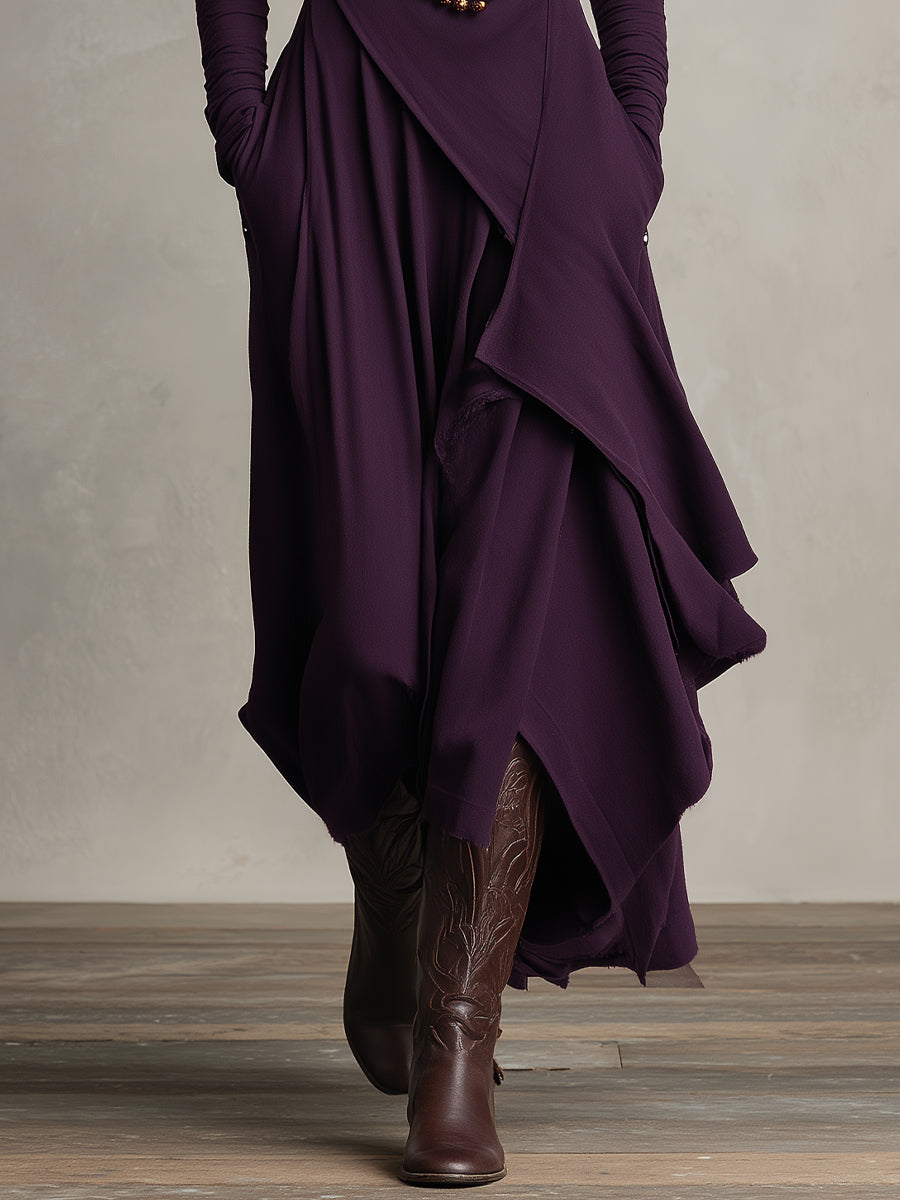 Bohemian Collection | Women's Maxi Dress with Turtleneck & Asymmetrical Draping | Effortless Style for Casual Elegance