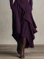Bohemian Collection | Women's Maxi Dress with Turtleneck & Asymmetrical Draping | Effortless Style for Casual Elegance
