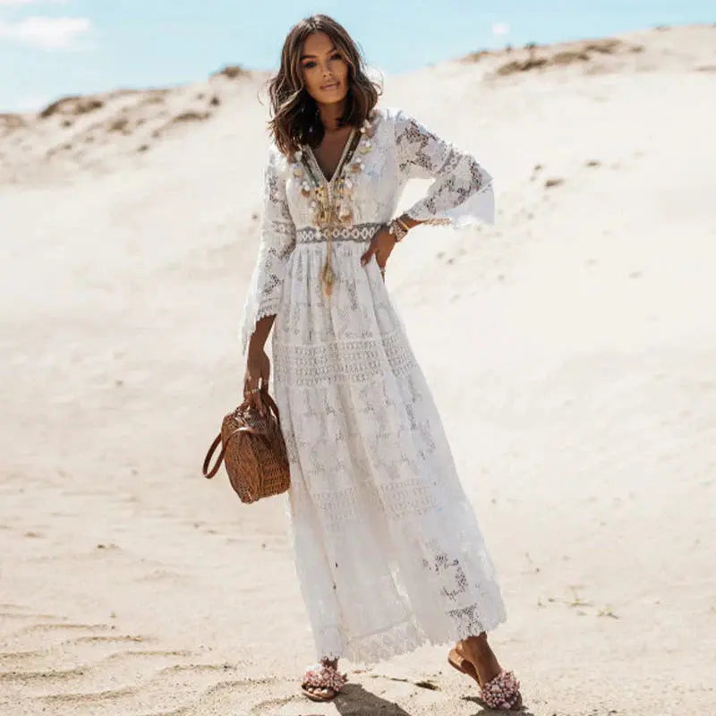 Bohemian Elegance | Long Sleeve Maxi Dress with Flowing Design | Versatile Style for Effortless Elegance
