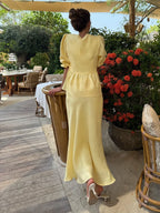 Women's  two-Piece Puff Sleeve Wrap Top & Maxi Skirt Set –Elegant Summer Co-Ord Resort Outfit