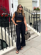 Women's Natural Linen Sleeveless Wide Leg Jumpsuit – Belted Casual Chic Summer One-Piece Outfit Resort Vacation Wear