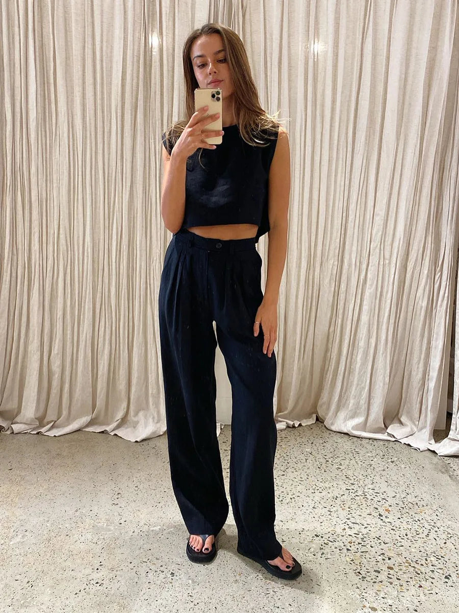 Women's Natural Linen Sleeveless Wide Leg Jumpsuit – Belted Casual Chic Summer One-Piece Outfit Resort Vacation Wear