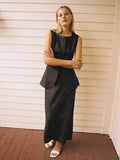 Women’s Linen Sleeveless Vest and High Waist Skirt Set