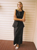 Women’s Linen Sleeveless Vest and High Waist Skirt Set
