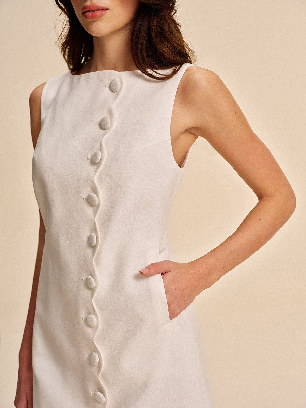 Women’s Linen Blend Sleeveless Shift Mini Dress — Crew Neck Casual Vacation Dress with Pocket