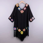 Women’s Fringe Crochet Beach Cover Up – White Hollow Knit Tunic