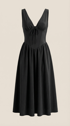 Cassiopeia Midi Dress – Women’s Deep V Neck Twist Front A-Line Wedding Guest Dress
