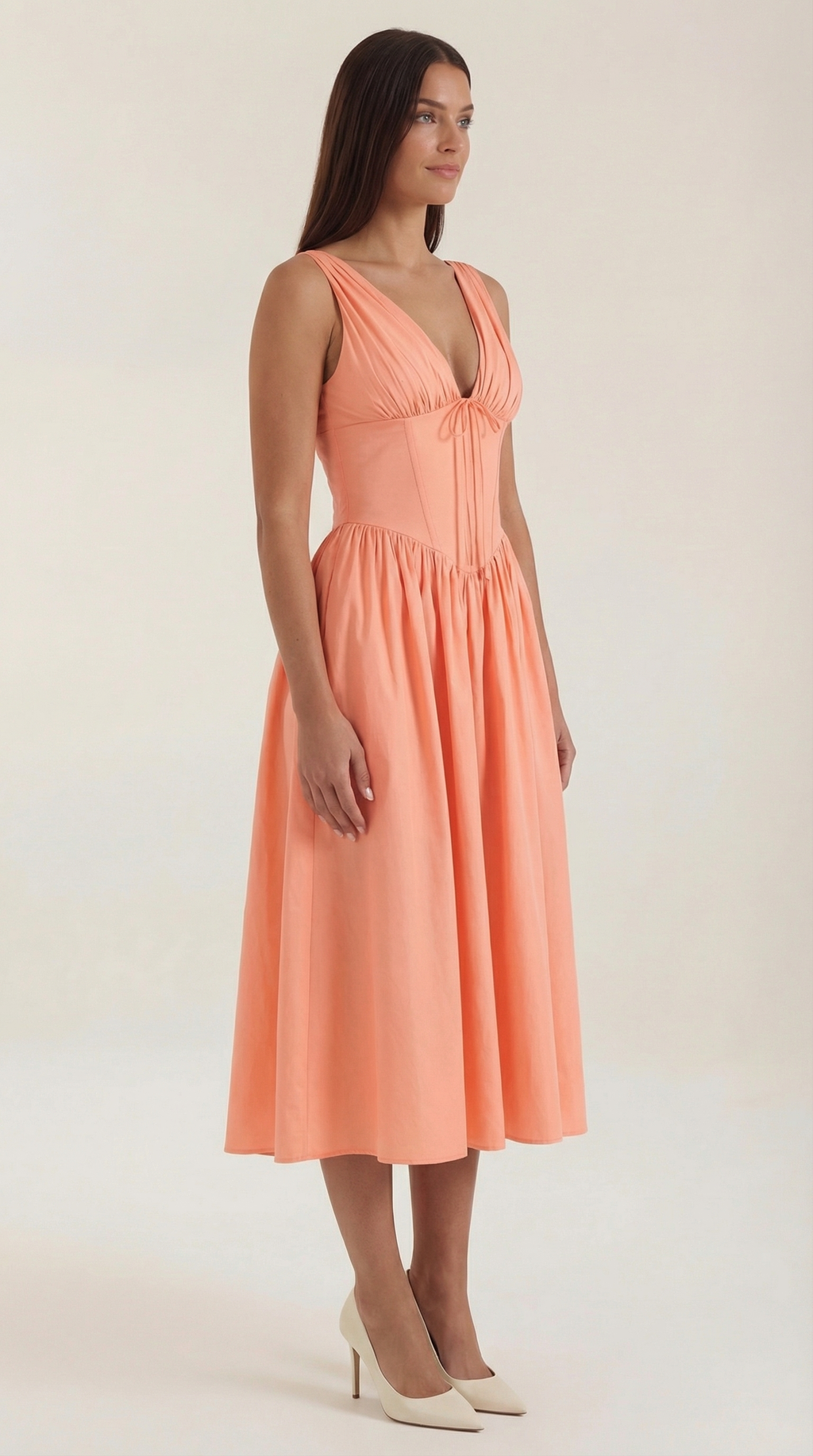 Cassiopeia Midi Dress – Women’s Deep V Neck Twist Front A-Line Wedding Guest Dress