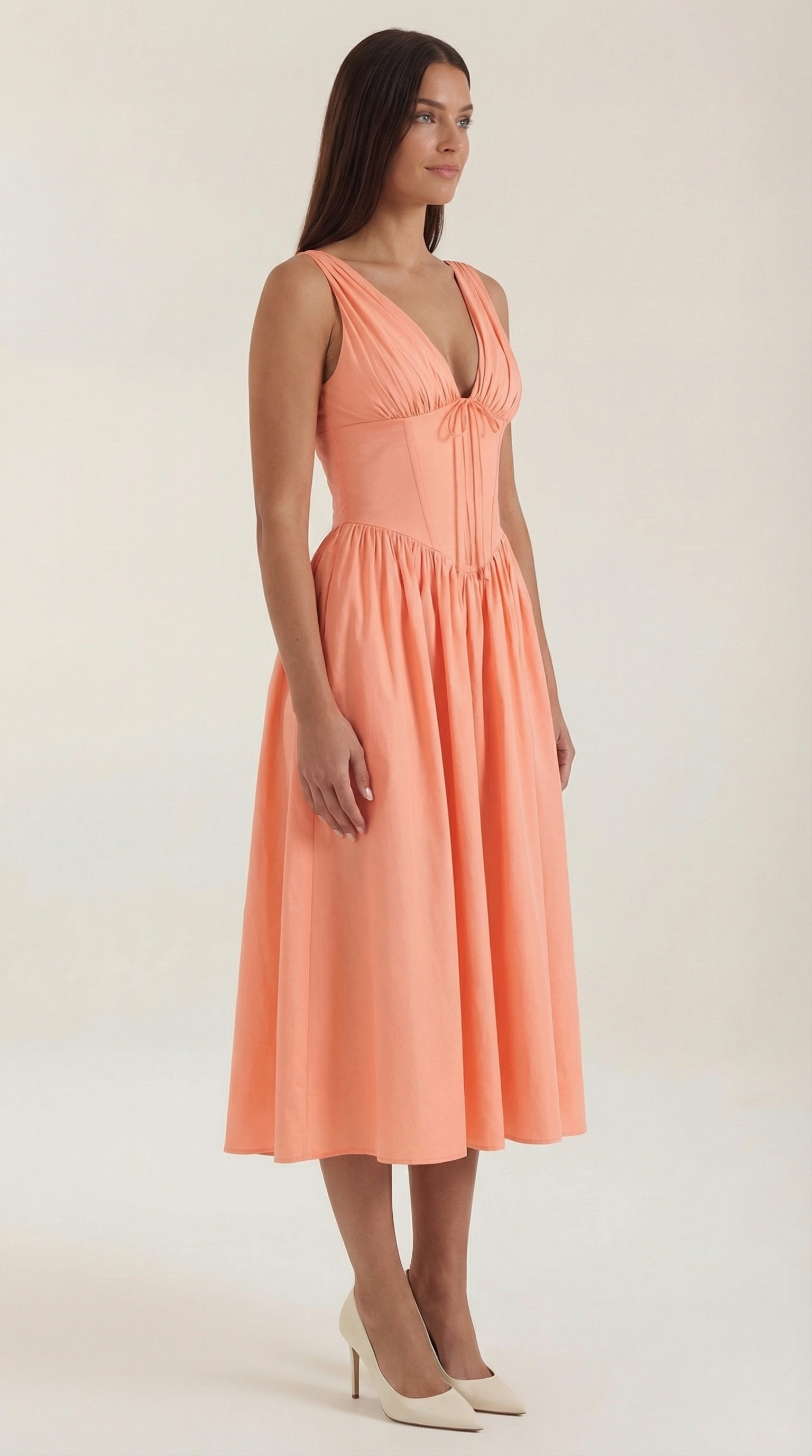 Cassiopeia Midi Dress – Women’s Deep V Neck Twist Front A-Line Wedding Guest Dress
