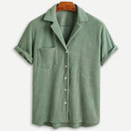 Men’s Waffle Knit Button-Down Shirt – Textured Long Sleeve Casual Shirt