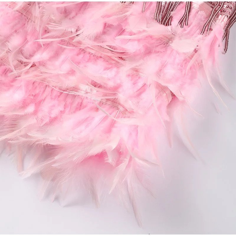 Chic Collection | Mini Dress with Feather Detailing | Flattering Fit for Effortless Elegance