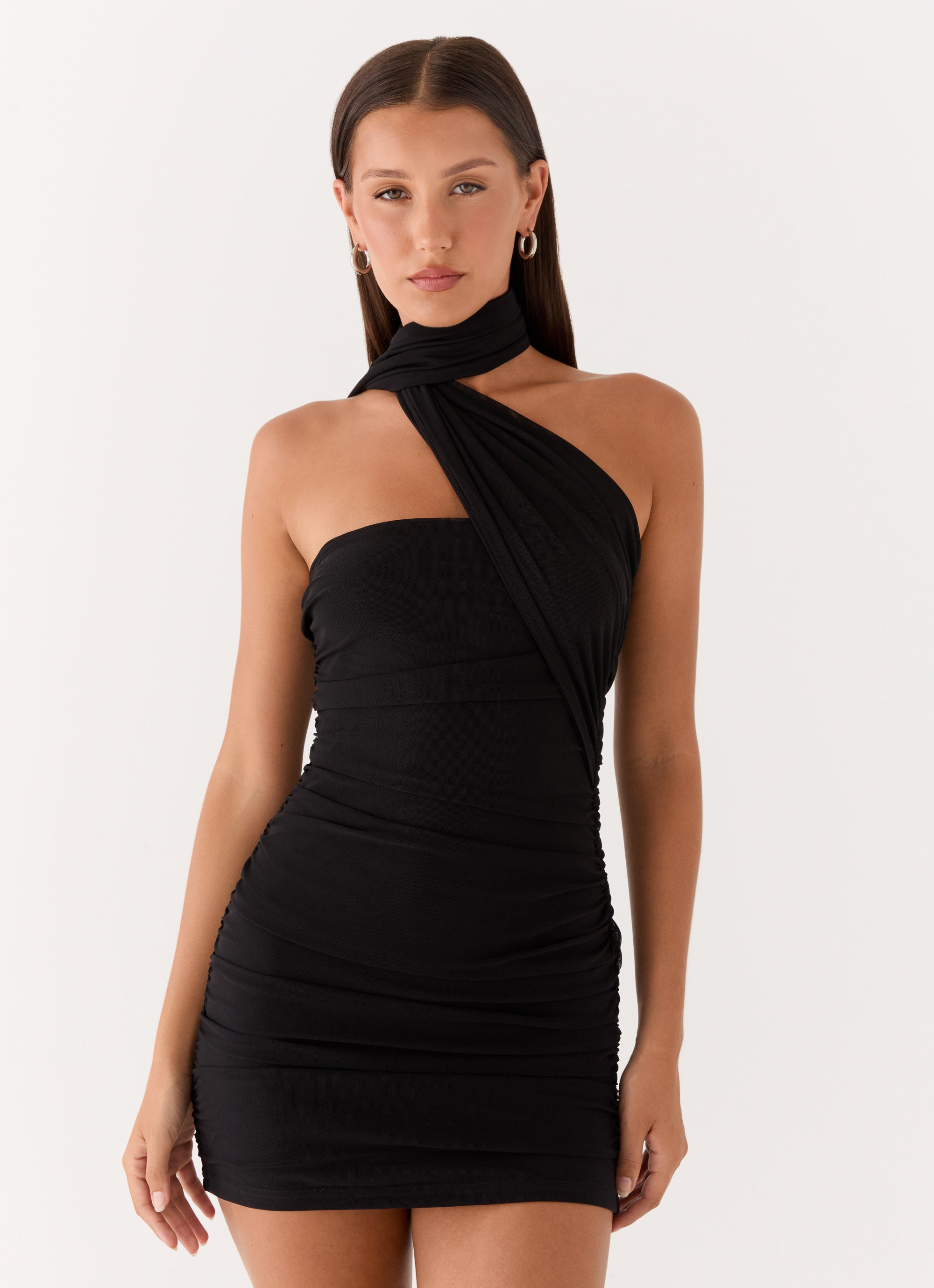 Chic Collection | Women's Black Dress with Strapless Neckline & Ruched Sides for Effortless Style