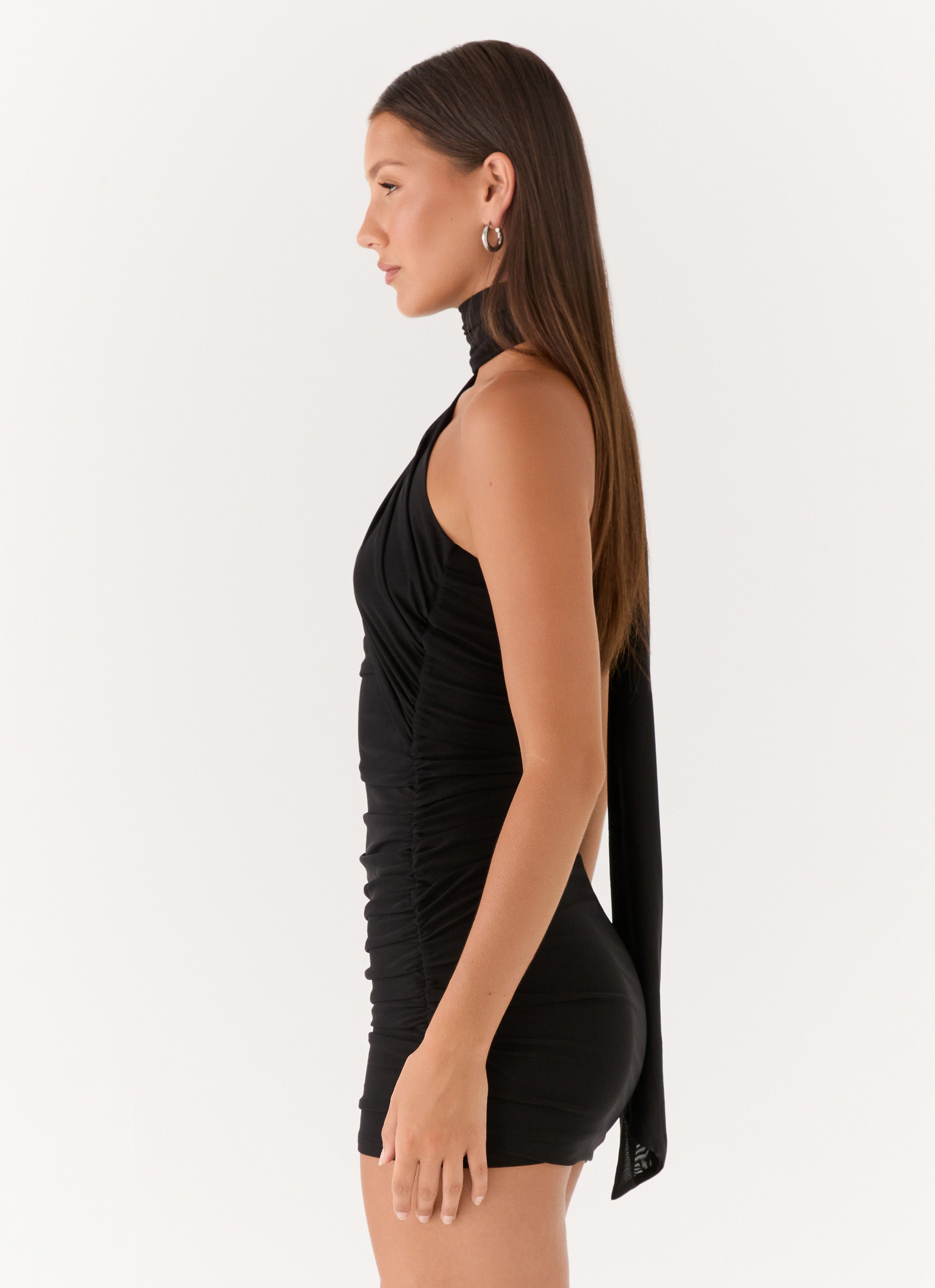 Chic Collection | Women's Black Dress with Strapless Neckline & Ruched Sides for Effortless Style