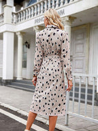 Chic Leopard Print Midi Dress with Long Sleeves & A-Line Hem for Effortless Elegance