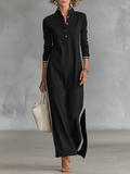 Chic Minimalist | Women's Maxi Sweatshirt Dress with Button-Down Collar | Stylish Comfort for Everyday Wear