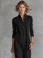 Chic Minimalist | Women's Maxi Sweatshirt Dress with Button-Down Collar | Stylish Comfort for Everyday Wear