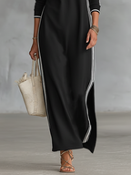Chic Minimalist | Women's Maxi Sweatshirt Dress with Button-Down Collar | Stylish Comfort for Everyday Wear