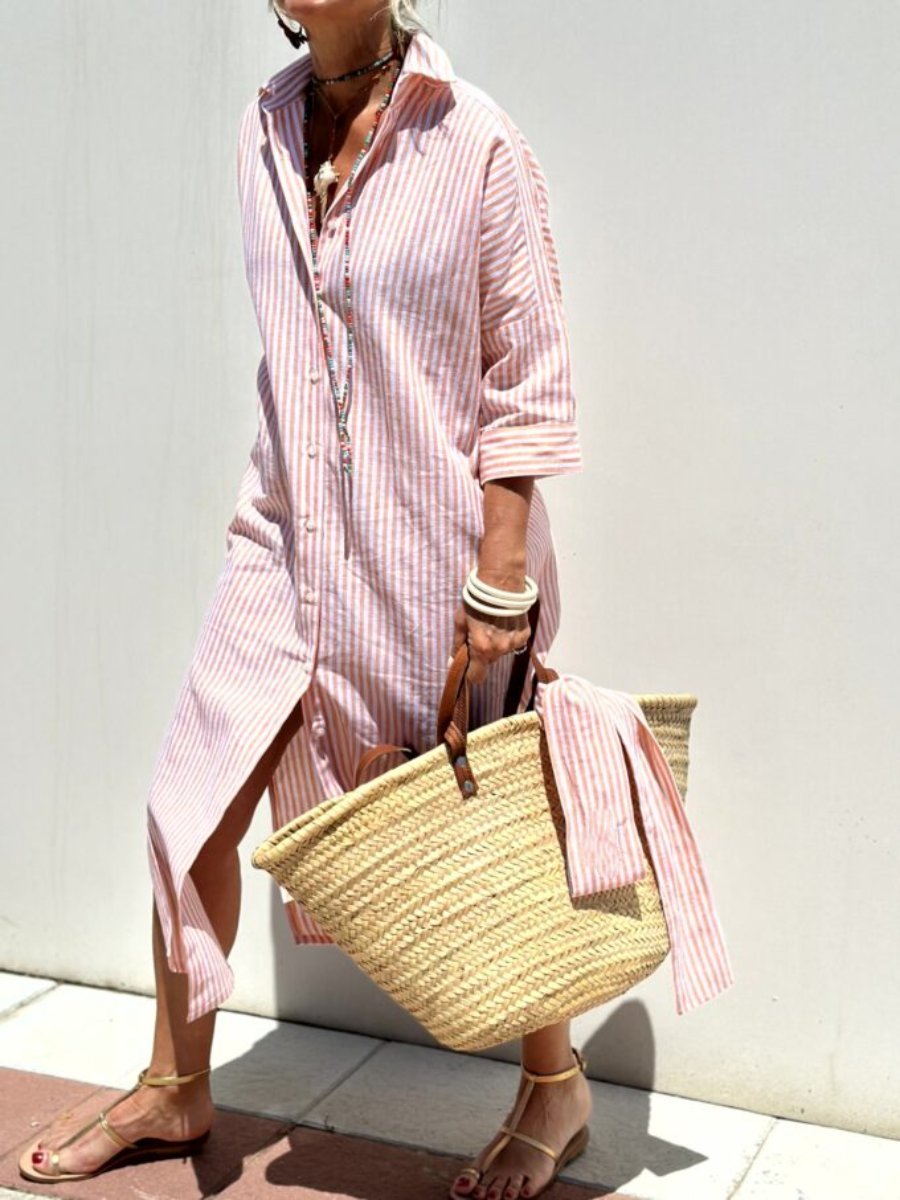 Chic Striped Shirt Dress for Women with Relaxed Fit & Button Front | Effortless Style for Casual Outings