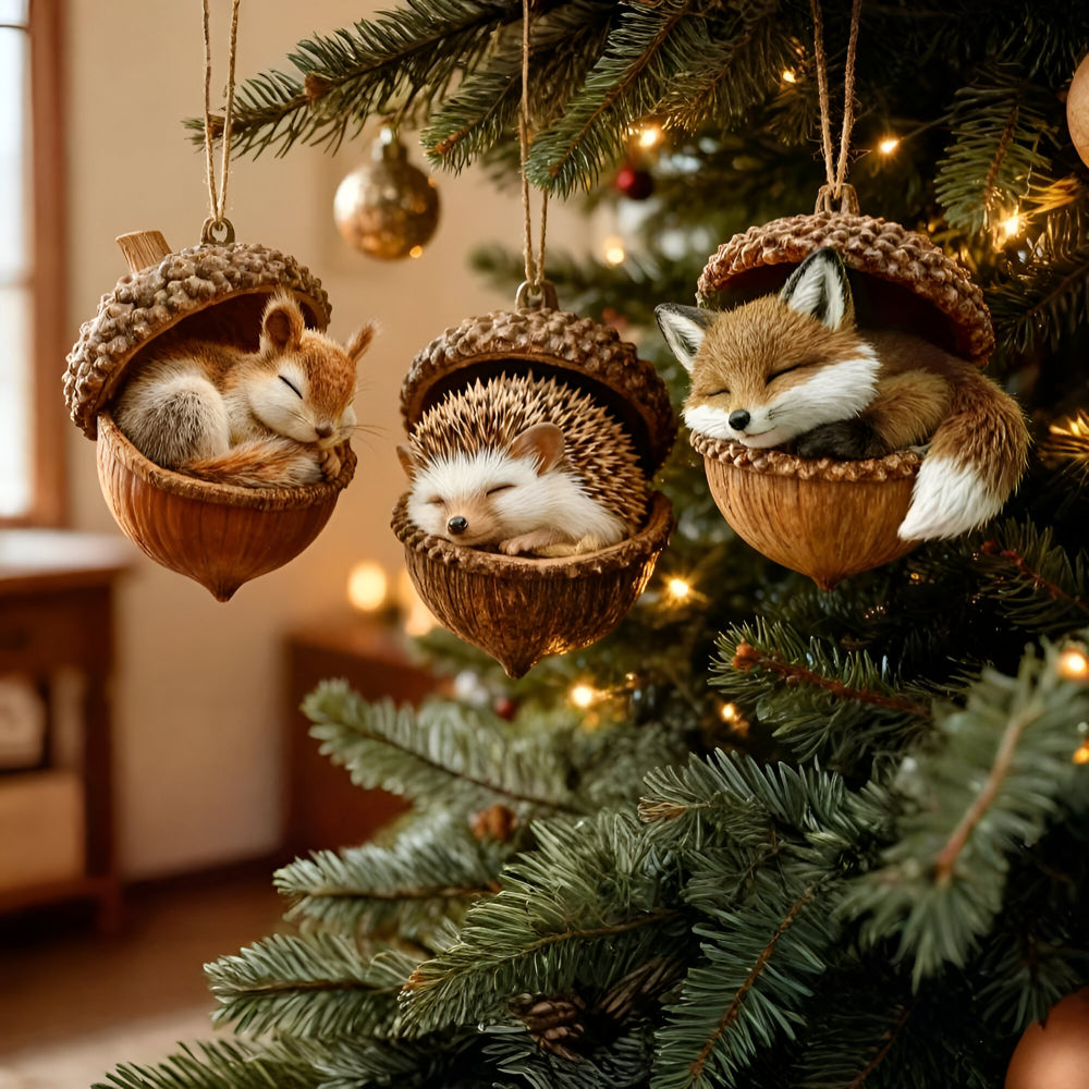 Woodland Animal Acorn Christmas Ornaments