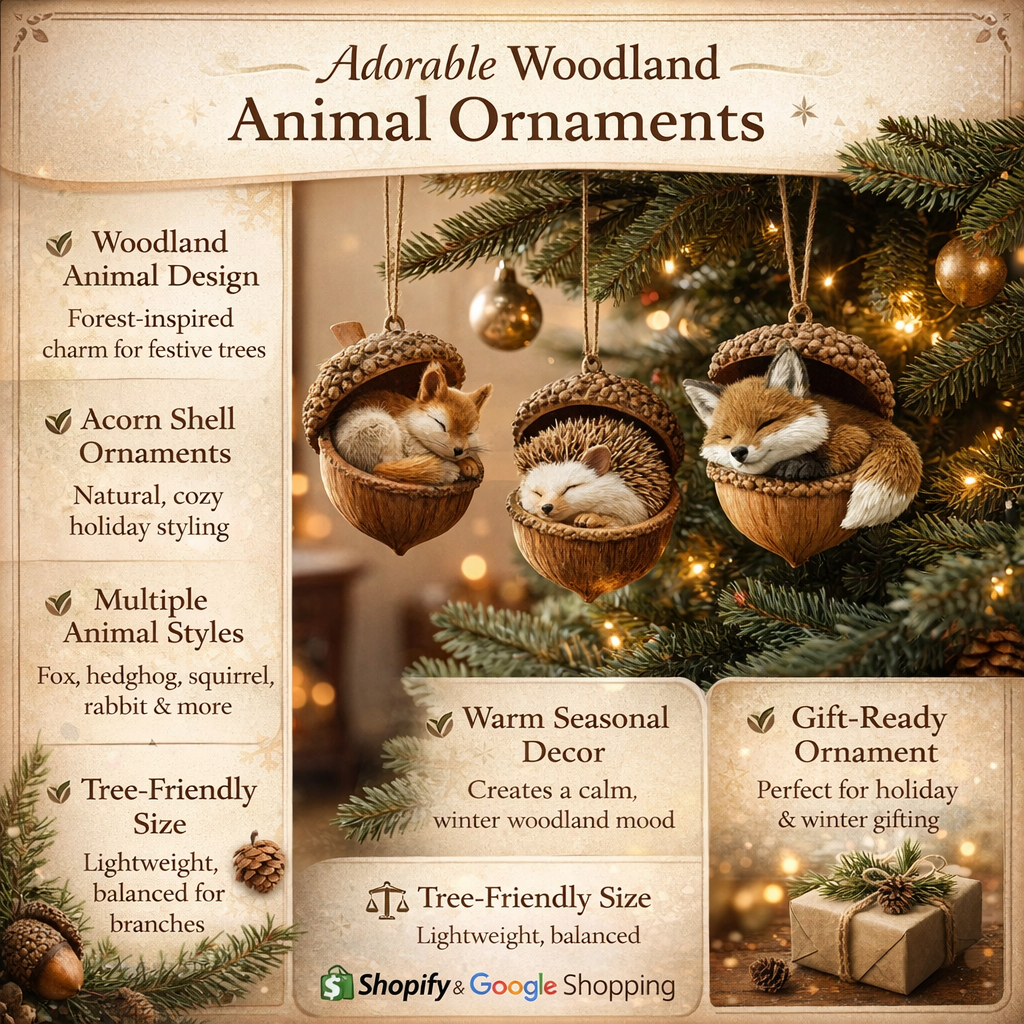 Woodland Animal Acorn Christmas Ornaments