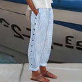 Coastal Chic | Women's Striped Ankle Pants with Side Pockets | Lightweight Tapered Trousers for Summer Style