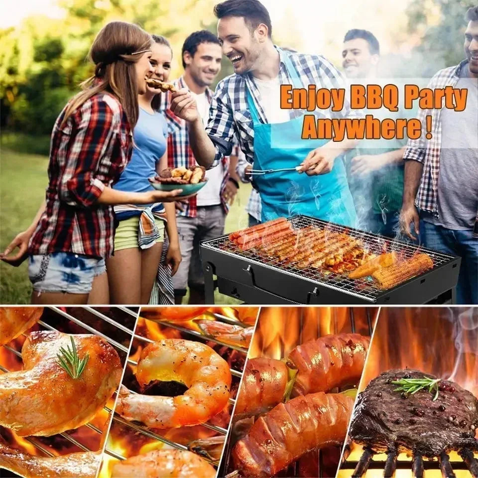 Compact BBQ Grill Set | Stainless Steel Charcoal Grill with Portable Design | Ideal for Outdoor Cooking and Picnics
