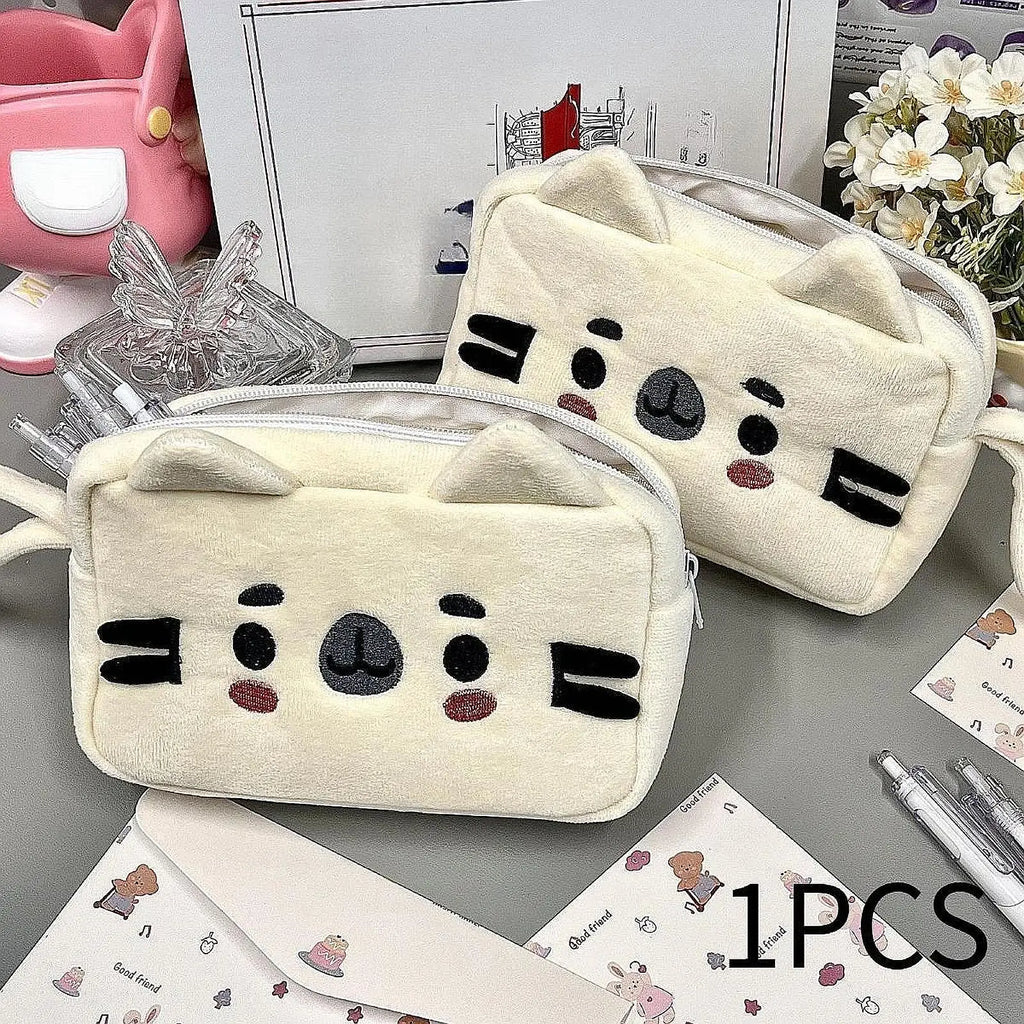 Cute Cat Plush Pencil Case | Large Zipper Pouch with Soft Material for Creative Stationery Storage