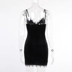 Gothic Black Cross Mini Dress with Spaghetti Straps
