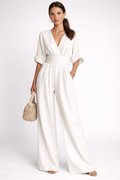Women’s Deep V-Neck Wide Leg Chiffon Jumpsuit – High Waist Loose Fit