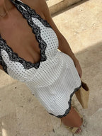 Women’s Polka Dot Halter V-Neck Backless Mini Dress