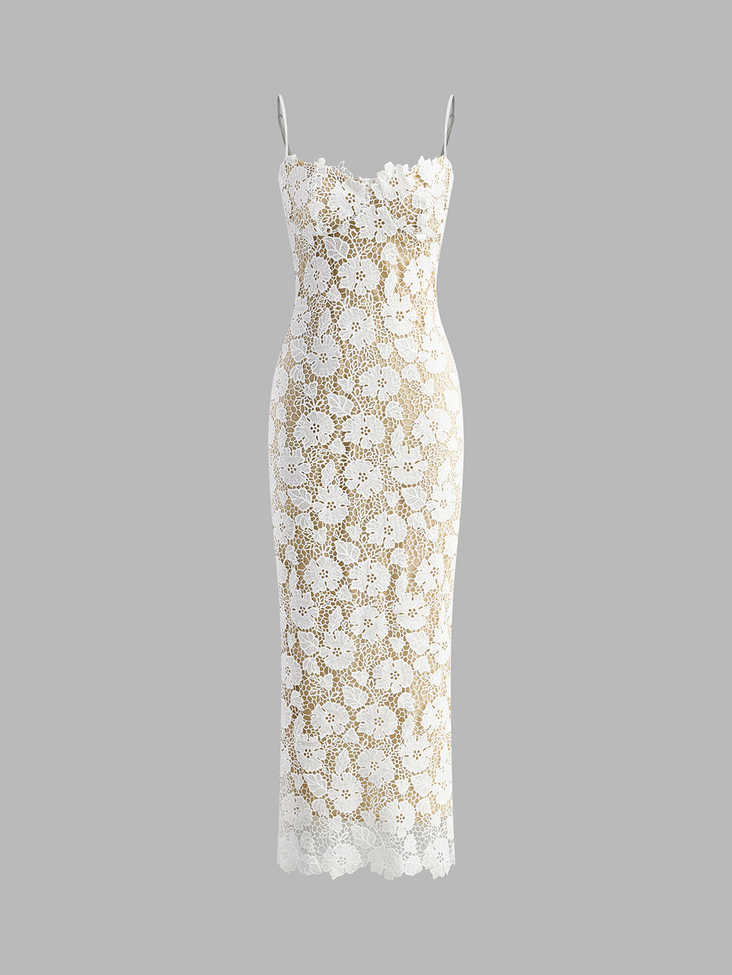 Women’s Sheer Lace Maxi Dress — Romantic Sleeveless Elegant Wedding & Vacation Gown