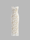 Women’s Sheer Lace Maxi Dress — Romantic Sleeveless Elegant Wedding & Vacation Gown