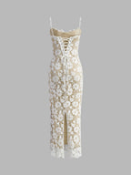 Women’s Sheer Lace Maxi Dress — Romantic Sleeveless Elegant Wedding & Vacation Gown