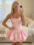 Strapless Satin A-Line Homecoming Dress with Pleated Design
